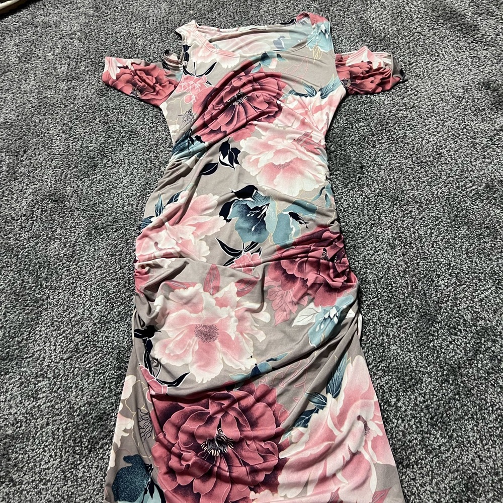 Pink floral maternity dress
